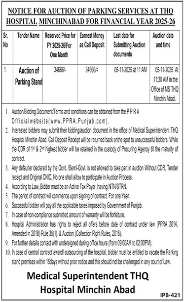 THQ Hospital Minchin Abad Tender Notice